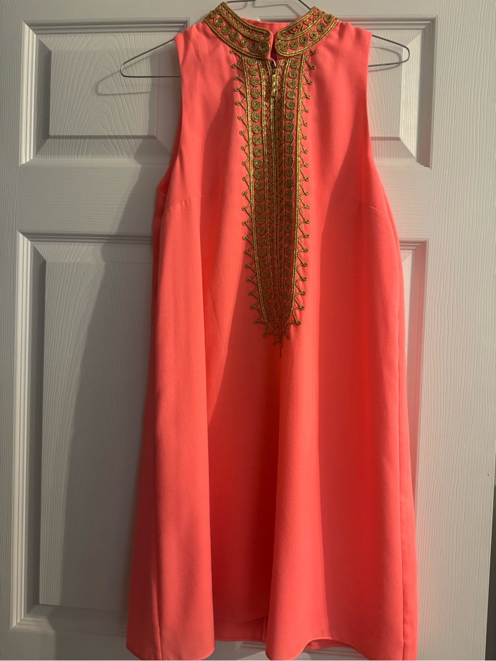 Lilly Pulitzer Coral Shift Dress with Gold Embellished Placket